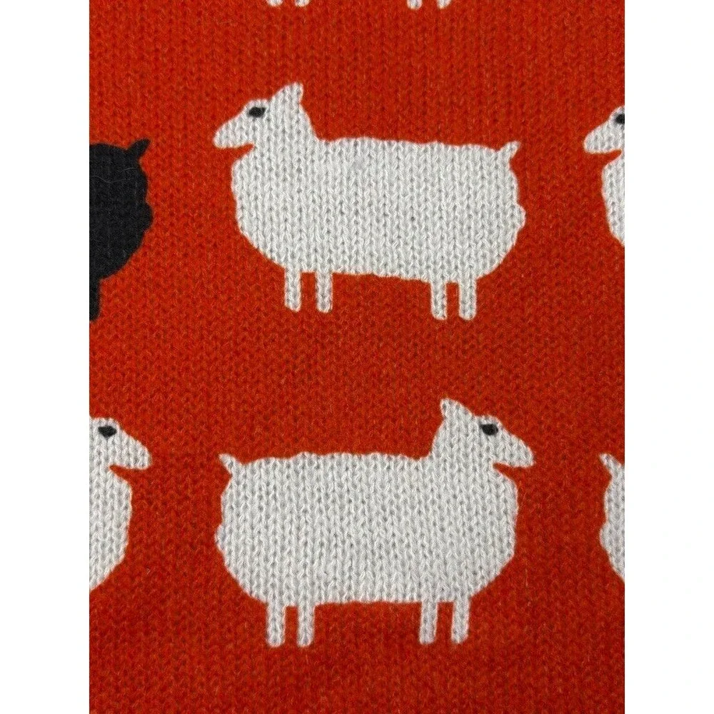 Women’s Bright Red Crewneck Sweater with Sheep Motif - Picture 4 of 12